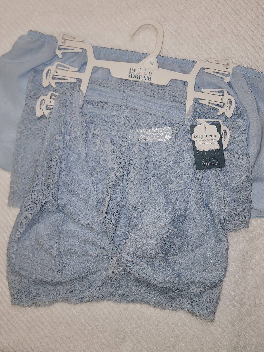 Light Blue Lace Bralette Set - 3 Piece